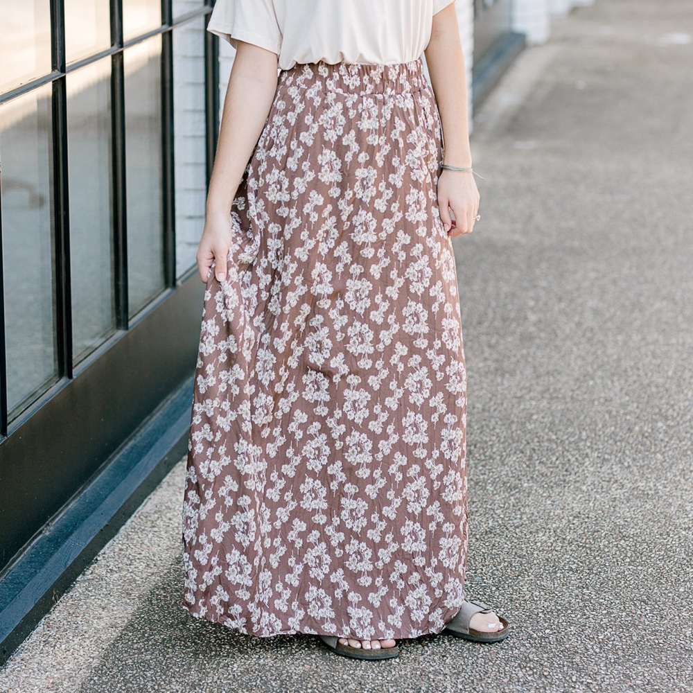 Taupe Floral Boutique Maxi Skirt